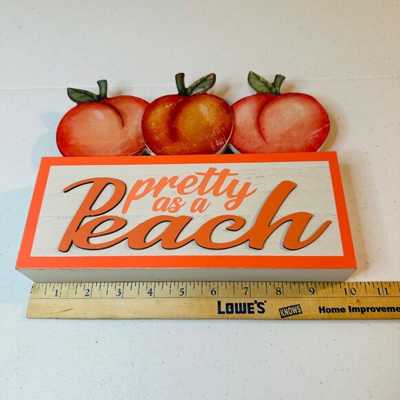 Pretty As A Peach Tabletop Sign With three Peaches - Picture 3 of 9